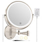 FASCINATE Rechargeable Wall Mounted Makeup Mirror with Lights and Magnification, 8 Inch Double Sided 1X 10X Magnifying Bathroom Mirror with 3 Color Lights & 360° Rotation Vanity Mirror - Nickel