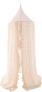 Wonder Space Elegant Kids Bed Canopy - Lace Chiffon Netting with Pom Pom, Princess Girls Fairy Dream Tent, Nursery Room Baby Crib Hanging Curtain Mosquito Net Children Reading Nook Decoration (Beige)
