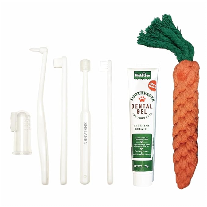 Dental Care for Pets - Dog Tooth Brushing Kit, Dog Toothpaste, Cat Toothbrush kit, Pet chew Toys, Dog Teeth Cleaning, 5 in 1 KIT for Large and Small Pets, Pets are Durable in Use !-Mewly Pet