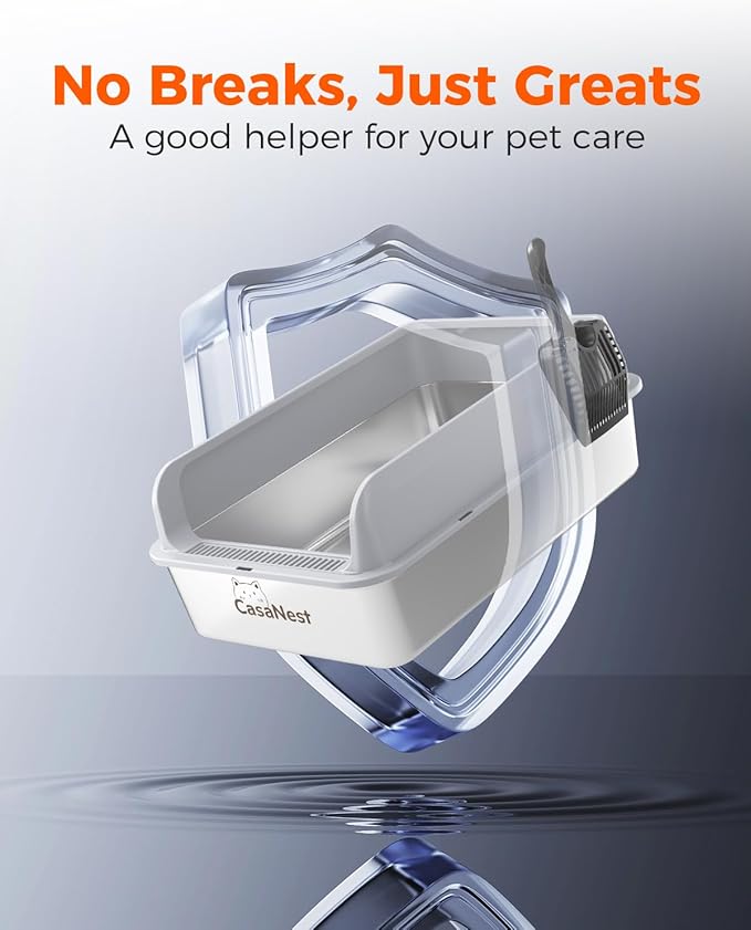 XXXL Stainless Steel Cat Litter Box 28.1''×20.5'' × 10.1” Extra Large Metal Cat Litter Box for Big, Multi Cats, Anti-Leakage & Non-Stick Metal Pan, Easy to Clean, Durable (Light Grey-Mewly Pet