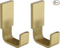BESy Brass Clothes Hook Single Towel Hook for Bathroom Kitchen Garage Square Style Robe Hooks Coat and Hat Hook, Self Adhesive with Glue or Wall Mounted with Screws, Two Packs, Brushed Gold