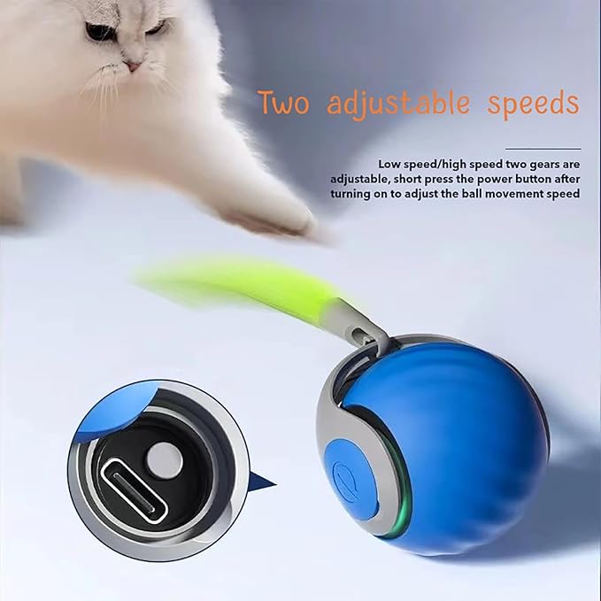 Speedy Tail 2.0 Cat Toy, Interactive Smart Ball for Indoor Cats, USB Charging (Orange+Dark Blue)-Mewly Pet