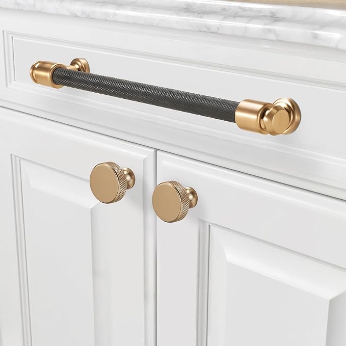6 Pack Matte Black & Champagne Bronze 12.5 inch Pull Handles for Cabinets & Drawers