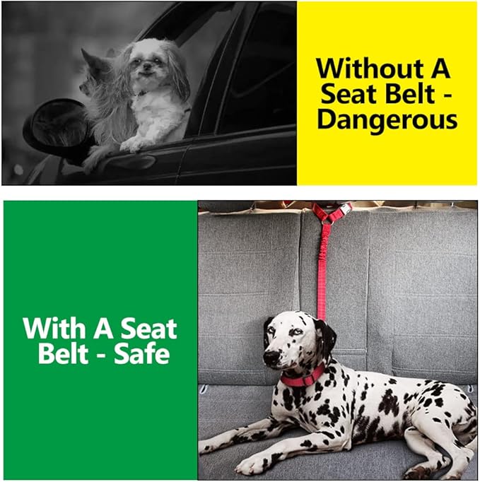 Plutus Pet Dog Seat Belt for Car Headrest, Reflective and Adjustable Restraint with Elastic Bungee for Safety, Vehicle Seatbelt Harness for Small Medium Large Dogs and Cats-Mewly Pet