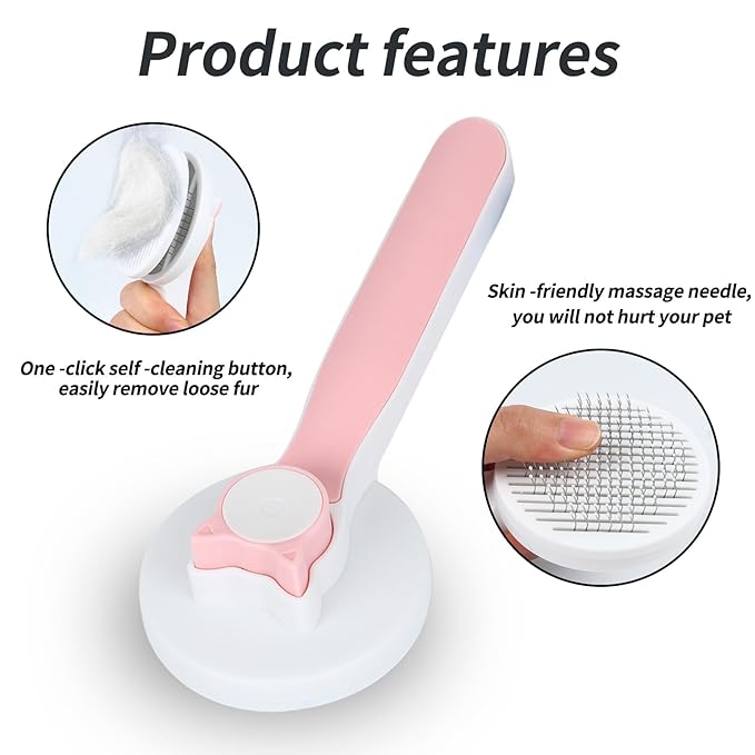 2PCS Pet Grooming Kit, Cat Brushes & Cat Nail Clipper, Cat Grooming Brush for Sedding and Grooming Fur (Pink）-Mewly Pet