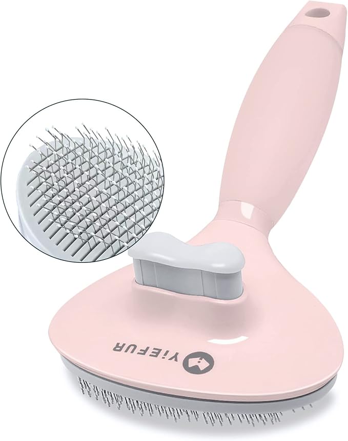 Cat Hair Brush, Soft Silicone Self Cleaning Brush for Short and Long Haired Cats, Pink Pet Grooming Comb, Cat Shedding Brushes-Mewly Pet