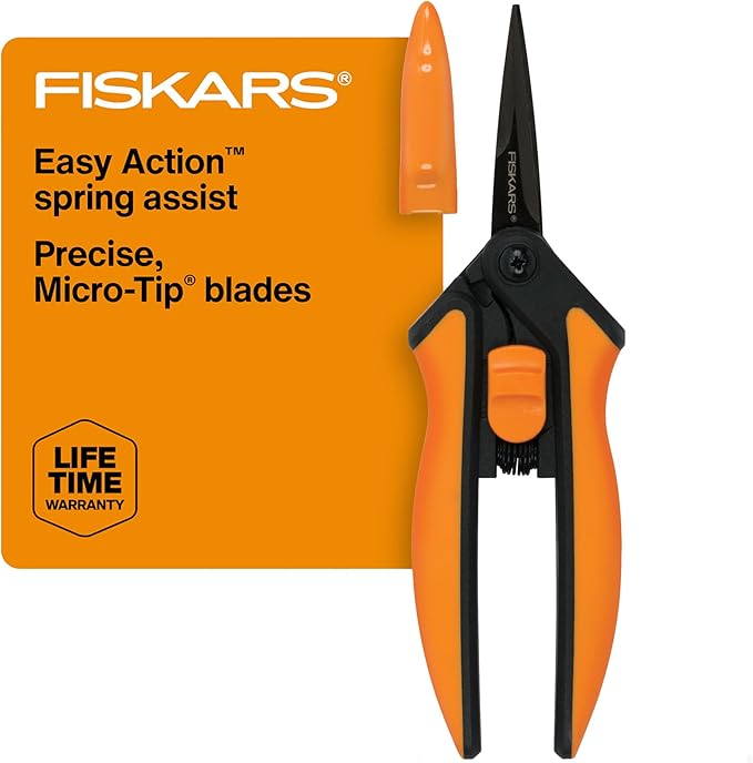Fiskars 6" Pruning Scissors for Flowers, Buds, Weeds and Small Plants, Garden Snips with Resin Resistant Nonstick Stainless Steel Blades, Gardening Trimmers with Comfortable Handle-Mewly Pet