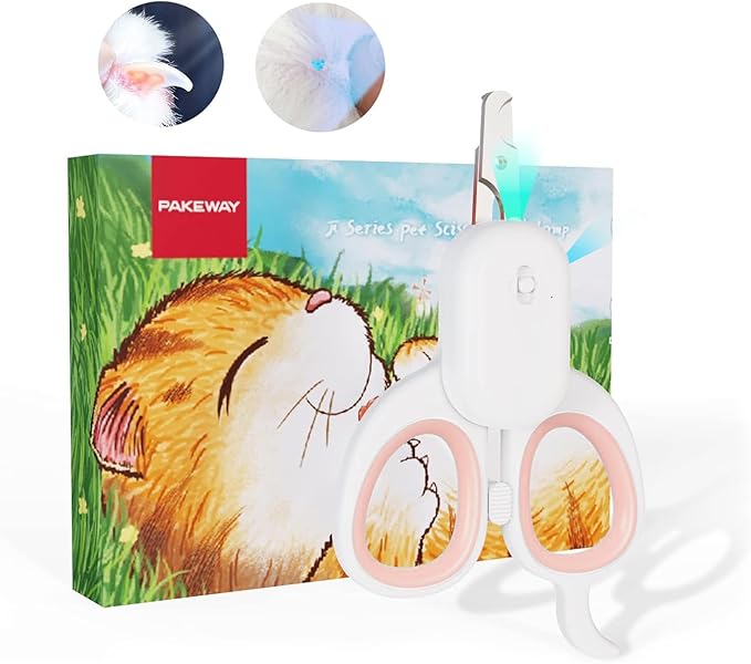 PAKEWAY Pet Nail Clipper with LED & -U-V Light, Cat Claw Trimmer with Ultra Bright LED Light for Nail Bloodline to Avoid Over Cutting, Sharp Angled Blade Grooming Tool for Dog Cat Rabbit Small Animals-Mewly Pet