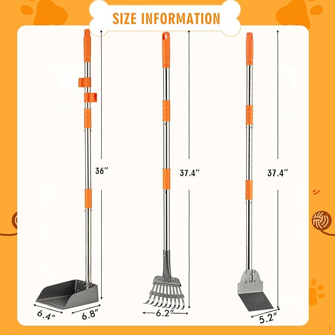 TIMINGILA Pooper Scooper Dog Pooper Scooper Long Handle Stainless Metal Tray Rake Spade Set for Large Medium Small Dogs Easy to Clean Pet Waste Use for Yard, Grass, Dirt or Gravel - Pet Supplies-Mewly Pet