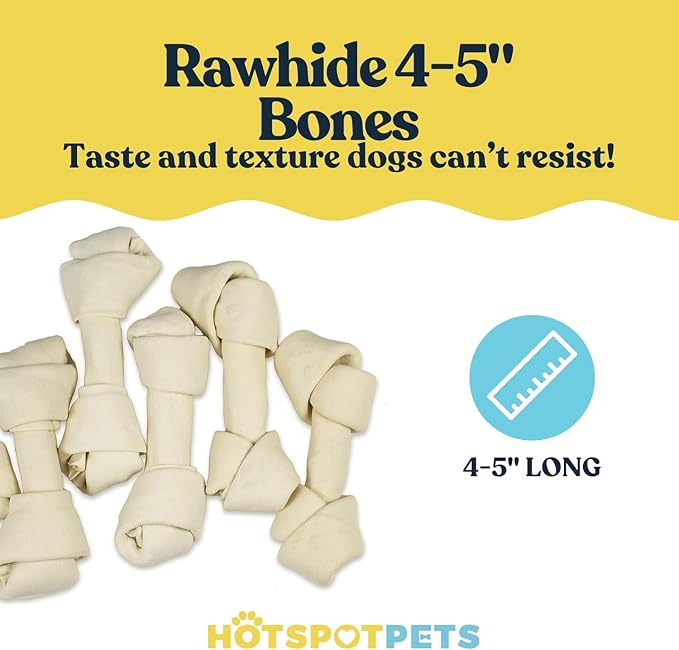 hotspot pets 4-5 Inch Rawhide Dog Chew Bones - Made from Grass Fed Brazilian Cows - Great for Dental & Oral Care -for Medium Chewers (30 Pack)-Mewly Pet
