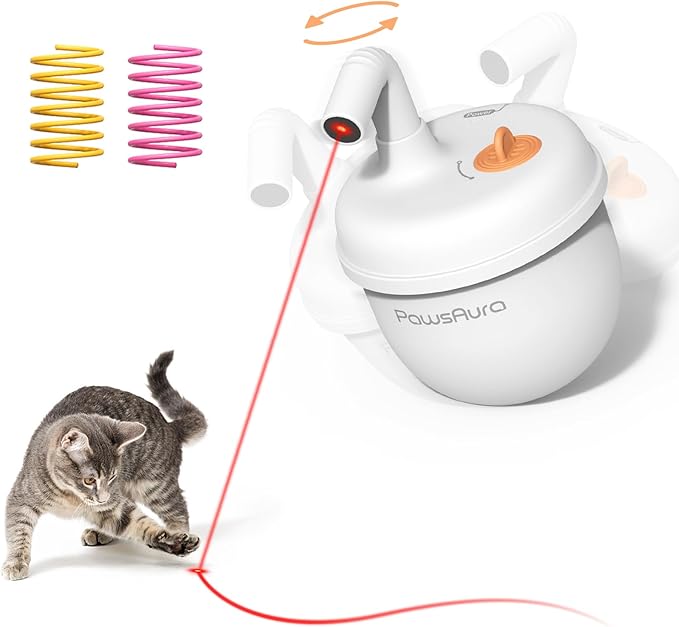 Cat Laser Toys, Automatic Cat Laser Toy Tumbler Design, Rechargeable Cat Laser Pointer 360°Irregular Rotation, 3 Modes Interactive Cat Toy for Indoor Cats of All Ages and Sizes (White)-Mewly Pet