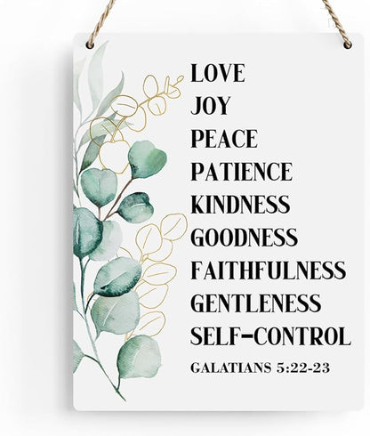 Christian Wall Decor Galatians 5:22-23 Fruit Of The Spirit Decor Wooden Hanging Sign Christian Sign Farmhouse Sign Wooden Sign for Living Room Decorative Christian Bible Verse Wall Art 8x10 Inches