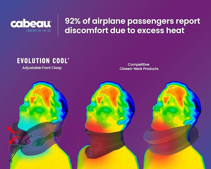 Cabeau Long Haul Flight Cooling Travel Neck Pillow – Evolution Cool – Supportive Memory Foam with Airflow Vents – Compact with Carrying Case (Purple)