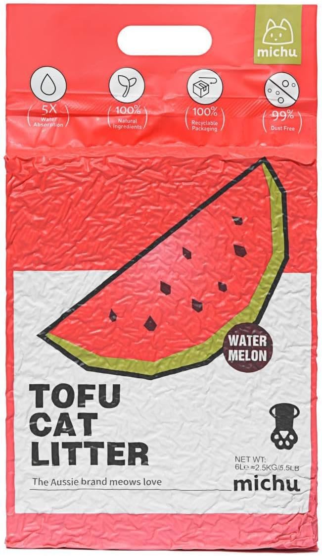 Tofu Cat Litter Natural Clumping Tofu Cat Litter, Fast Clumping and Easily Scoop-able 5.5lb/88oz 5 Scents - Watermelon, 8 Pack-Mewly Pet