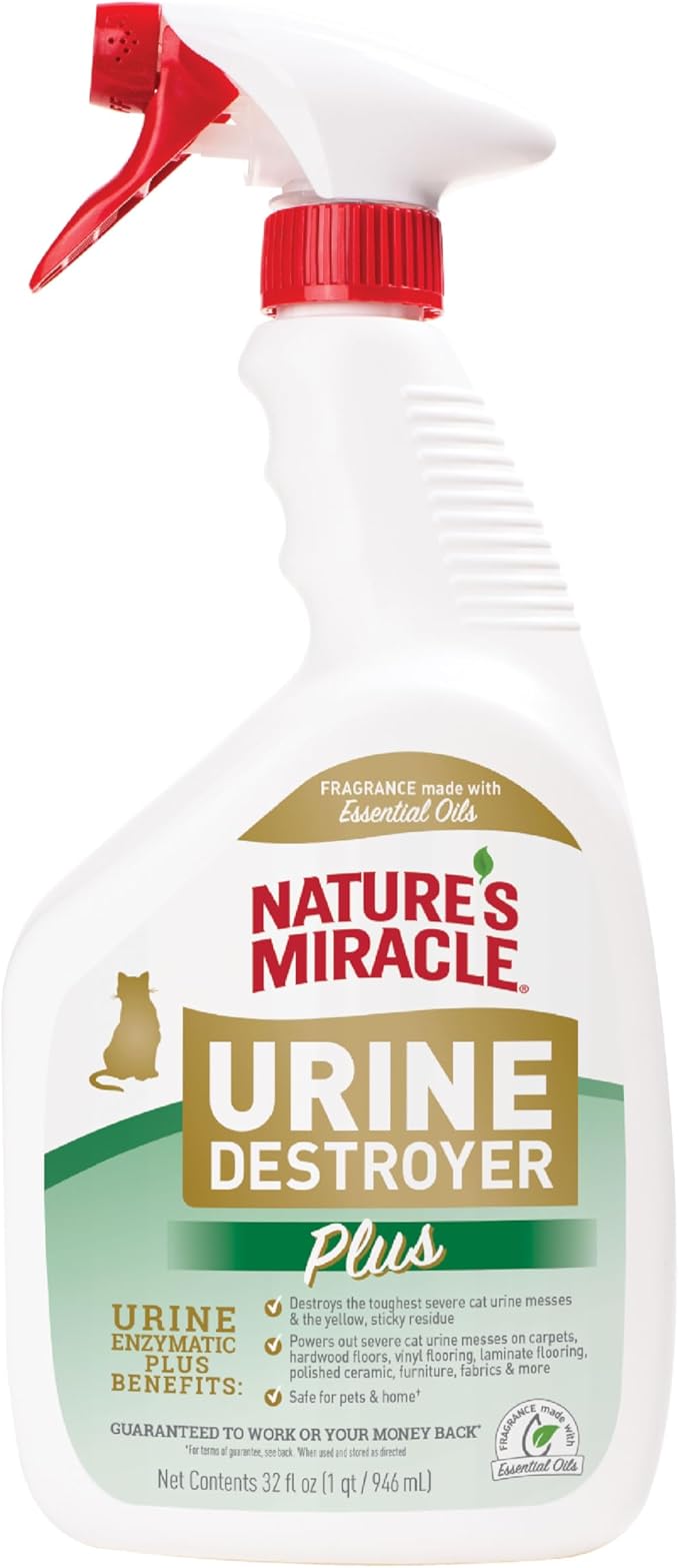 Nature’s Miracle Urine Destroyer Plus Cat, 32 Ounces, Enzymatic Formula, Ready-to-Use-Mewly Pet