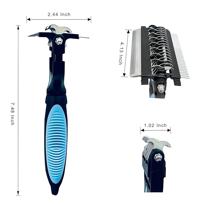 3-in-1 Pet Grooming Brush for Dogs & Cats – Double Sided Deshedding Tool with Stainless Steel Teeth, Detangler Comb & Undercoat Rake | Ergonomic Handle for Matted Fur Removal, Safe for Long/Short Hair-Mewly Pet