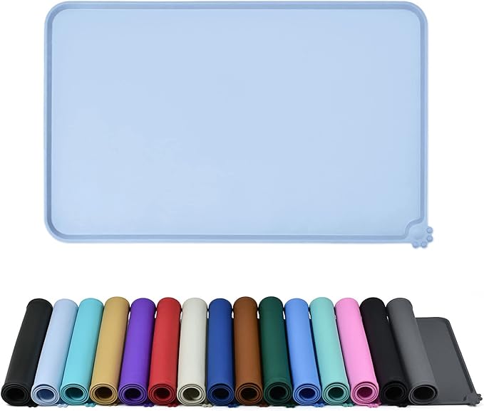 Waterproof Pet Feeding Mat with High Raised Edges, Heavier and Thicker Placemats for Cat Dog Water Bowl with BPA Free, Dogs Cats Food Mats for Messy Drinkers to Prevent Spill and Protect Floors-Mewly Pet
