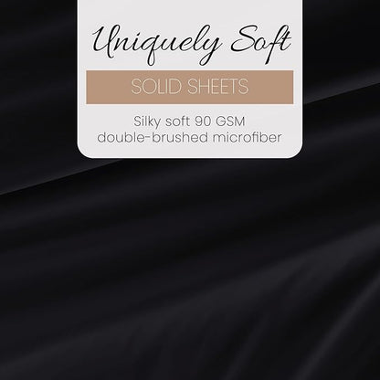 Linen Market Brushed Microfiber Queen Sheet Set 4 Piece – Oeko-TEX Certified Ultra Soft & Wrinkle-Free - 16" Deep Pocket Sheets - Easy Care Queen Size - Black