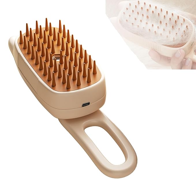 Pet Grooming Brushm,Cat Brush,3 In1 Spray Cat BrushSelf-Cleaning Wet Dog Comb with USB Rechargeable & Water Tank,Suitable for Dogs,Cats to Reduces Flying Hair (Apricot color)-Mewly Pet