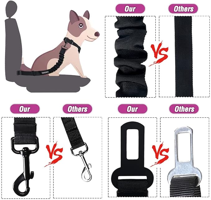 COOYOO Dog Seat Belt,3 Piece Set Retractable Dog Car Adjustable Seatbelts for Vehicle Nylon Pet Safety Heavy Duty & Elastic & Durable Car Harness for Dogs-Mewly Pet
