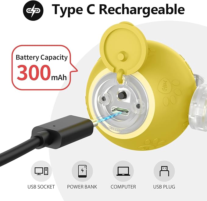 Interactive Cat Toys, Automatic Moving Cat Toys for Bored Indoor Adult Cats, Fast Rolling, Chirping & Motion-Activated Kitty Toys, Fun Gift for Cats with Speedy Tail 2.0, USB Rechargeable, Yellow-Mewly Pet