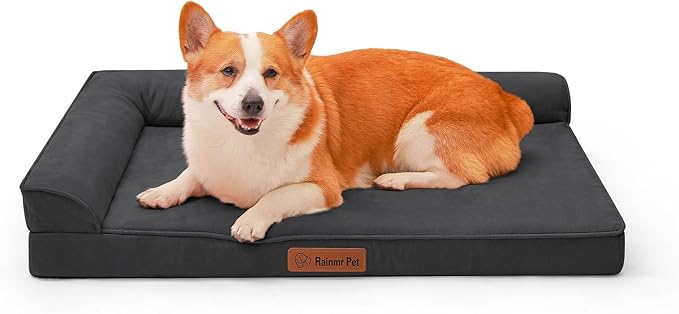 Chew Proof Dog Bed, 3" Memory Foam Dog Bed for Medium and Large Dogs, Removable and Washable Microsuede Cover, Waterproof Liner, Nonskid Bottom, 41x27 Inches XL Dark Grey-Mewly Pet