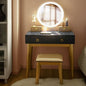 CHARMAID Vanity Desk with Lighted Mirror, Black Makeup Vanity Table with 4 Storage Drawers, 3 Lighting Modes, Solid Wood Legs, Modern Dressing Table with Vanity Stool for Small Bedroom