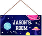 Personalized Outer Space Sign Cute Kids Aerospace Themed For Kids Room Nursery Baby Playroom Door Decor,Custom Name Stars Wall Decor Decorative Plate for Boys Room