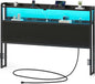 Rolanstar Headboard for King Size Bed with Storage, 60,000 DIY Color of LED Light, Head Board with USB & Type C Port, Height Adjustable, Black Cabeceras de Cama Comfortable Modern, Wood