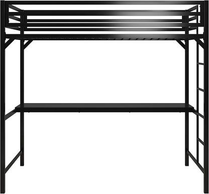 DHP Miles Metal Twin Loft Bed with Desk, Black