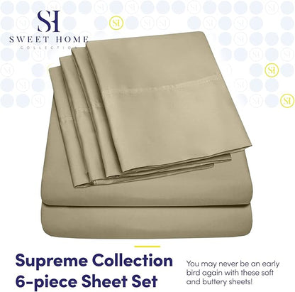 Full Size Bed Sheets - 6 Piece 1500 Supreme Collection Fine Brushed Microfiber Deep Pocket Full Sheet Set Bedding - 2 Extra Pillow Cases, Great Value, Full, Sage