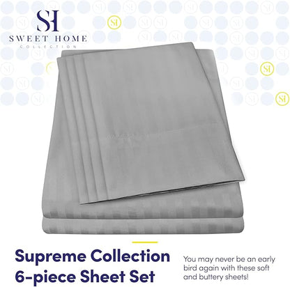 King Size Bed Sheets - 6 Piece 1500 Supreme Collection Fine Brushed Microfiber Deep Pocket King Sheet Set Bedding - 2 Extra Pillow Cases, Great Value, King, Dobby Silver