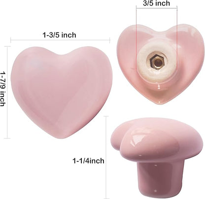Ceramic Drawer Knobs Heart Shape Colorful Heart Cabinet Dresser Pulls Handles with 3 Sized Screws, Kitchen Furniture Knobs for Closet Cupboard Wardrobe (Mixed Color, 6 Pack) (6packmixcolor)