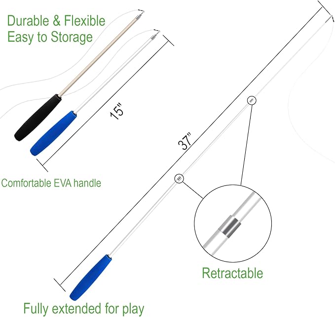 Cat Toys - No Chemical Dyeing Cat Feather Toys for Indoor Cats - Include Cat Wand and Natural Feather Refills-Mewly Pet