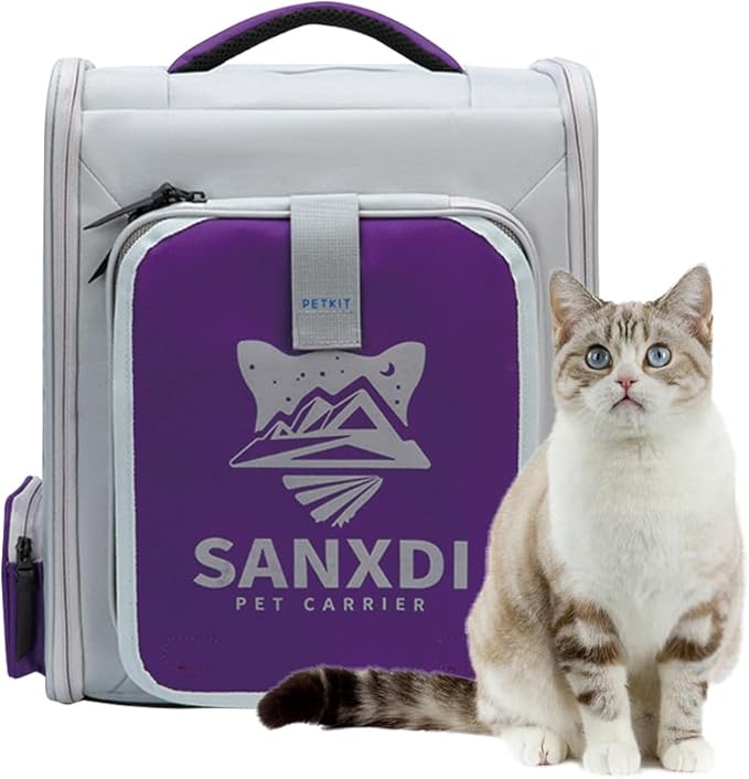 Expandable Pet Backpack, Cat Backpack with Breathable Mesh, Collapsible Soft Cat Travel Bag for Outdoor Hiking, Large Space Dog Backpack(Purple)-Mewly Pet