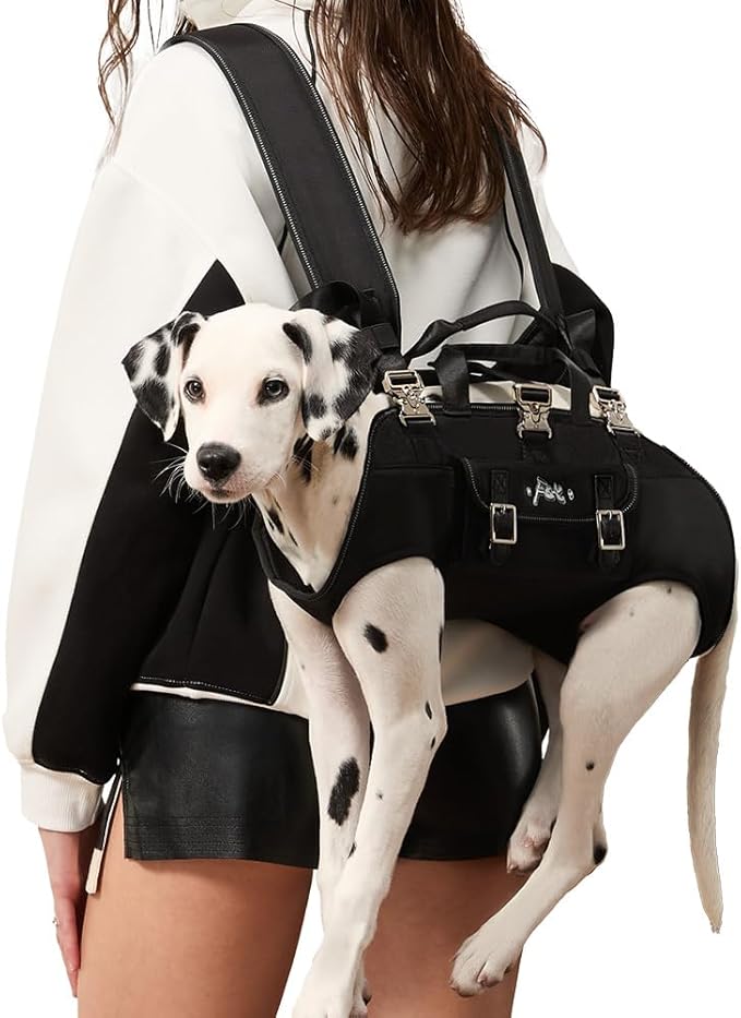 Dog Backpack Carrier - Spine-Friendly for Midium to Large Dogs (18-30 lbs), Horizontal Design Dog Carrier with Adjustable Back Straps,Legs-Out Comfort for Travel/Hiking/Cycling (Black, Size L)-Mewly Pet