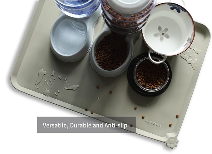 Hoki Found X-Large Silicone Pet Feeding Mats - Non Slip, Waterproof Dog & Cat Food Mats - Placemats for Carpet - Cream Green-Mewly Pet