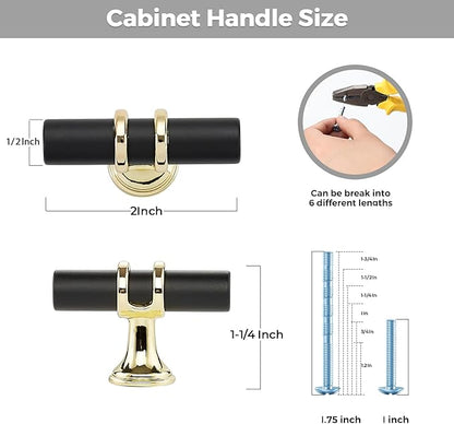 10 Pack Black&Gold Cabinet Knobs - Kitchen Cabinet Knobs Closet Pulls for Kitchen Closet Drawer Stainless Steel Dresser Hardware 2in Length Single Hole