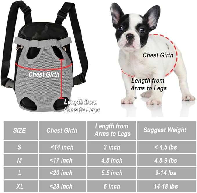 FEimaX Dog Carrier Backpack Pet Legs Out Front Cat Travel Bag, Adjustable Puppy Backpacks Carriers Hands-Free for Small Medium Dogs Cats Hiking Traveling Camping Daily Walking (Large, Grey)-Mewly Pet