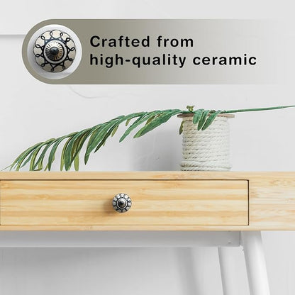 Handmade Serene Blue Ceramic Stone Cabinet Knobs, Vintage Decorative Drawer Pulls for Trendy Cabinets, Modern Dressers & Cupboards, Knobs for Kitchen & Furniture - Set of 12