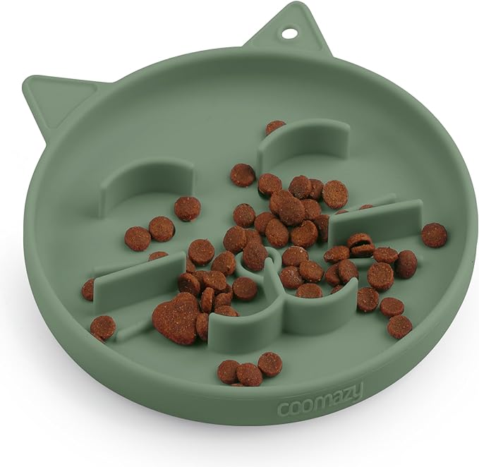 Coomazy Silicone Slow Feeder Dog Cat Bowls, Interactive Puzzle Toy for Pets Dry/Wet Food Training, Keeps Dogs Cats Busy, Prevents Puppy Kitty Overeating (Green, 0.8 Cup)-Mewly Pet