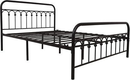 TUSEER Metal Bed Frame Queen Size with Vintage Headboard and Footboard Platform Base Wrought Iron Bed Frame (Queen,Black)