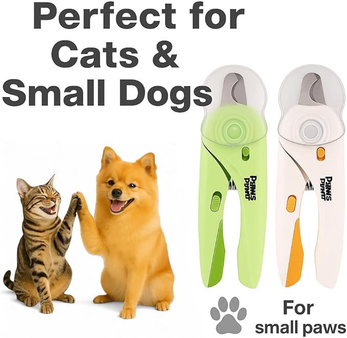 Cat Nail Clipper & Small Dog Nail Clippers with LED Light - Illuminates Nails & Bloodline for Safe, Easy Trimming - Extra Sharp, Avoid Over-Cutting - Essential Cat Supplies, White-Mewly Pet