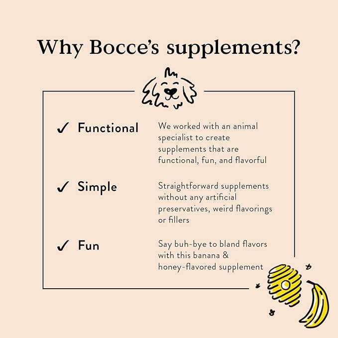 Bocce's Bakery Calming Supplement for Dogs, Daily Chews Made in The USA with Chamomile, Lemon Balm, L-Theanine & Melatonin, Supports Stress, Peanut Butter & Honey, 60 ct-Mewly Pet