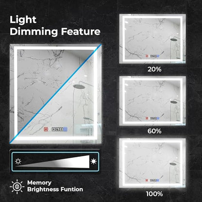Fab Glass and Mirror LED Mirror 48x30 Inches, Led Bathroom Mirror with Lights Front and Backlit Anti-Fog Memory Brightness, Three Color Options Frameless Wall Mounted Bathroom Vanity Mirrors