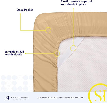 Twin Sheets - Breathable Luxury Sheets with Full Elastic & Secure Corner Straps Built In - 1800 Supreme Collection Extra Soft Deep Pocket Bedding Set, Sheet Set, Twin, Camel