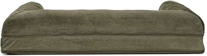 Furhaven Orthopedic Dog Bed for Large/Medium Dogs w/ Removable Bolsters & Washable Cover, For Dogs Up to 55 lbs - Faux Fur & Velvet Sofa - Dark Sage, Large-Mewly Pet
