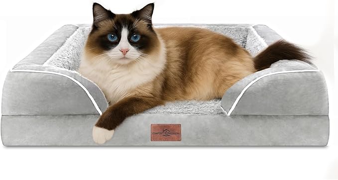 Comfort Expression Small Dog Beds Waterproof Cat Beds Orthopedic Foam Sofa Beds for Small Dogs Comfy Pet Bed with Washable Removable Cover & Non-Slip Bottom(XX-Small,Grey White)-Mewly Pet