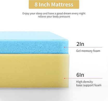 PayLessHere 8 Inch Twin Gel Memory Foam Mattress Fiberglass Free/CertiPUR-US Certified/Bed-in-a-Box/Cool Sleep & Comfy Support