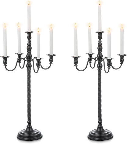 Black Candelabra Halloween Decorations: 28 Inches Floor Gothic Candle Holder 5 Arm Metal Candlestick Stand for Table Fireplace Victorian Decor Set of 2